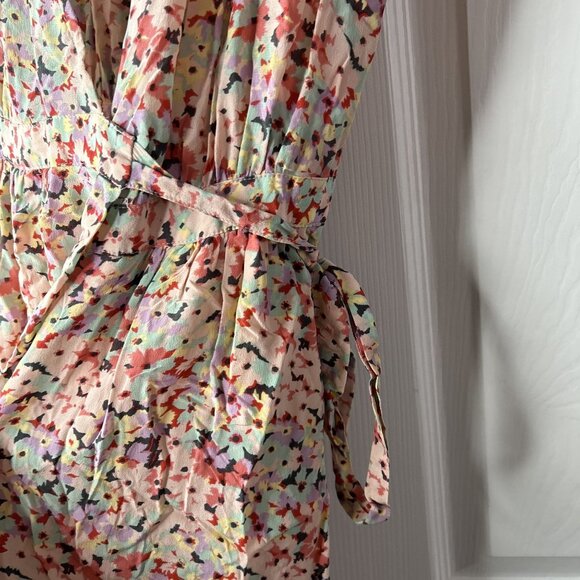 Rebecca Taylor Margo Pink Floral Print Short Sleeve Wrap Dress Women's Size 4 - Picture 6 of 11